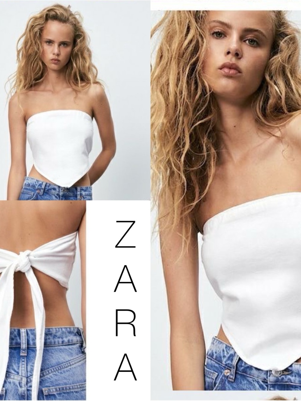 ZARA White Strapless Handkerchief Tie-Back Top